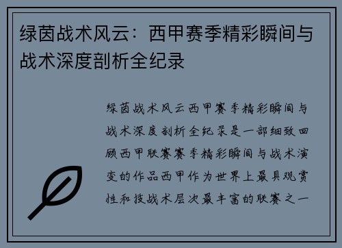 绿茵战术风云：西甲赛季精彩瞬间与战术深度剖析全纪录
